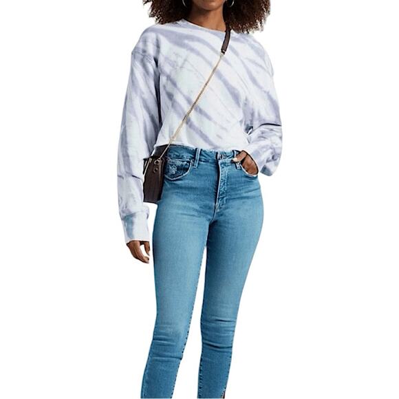 NWT Good American Cropped & Cool Sweatshirt in Lilac Tie Dye Size 3 Large - Picture 4 of 10